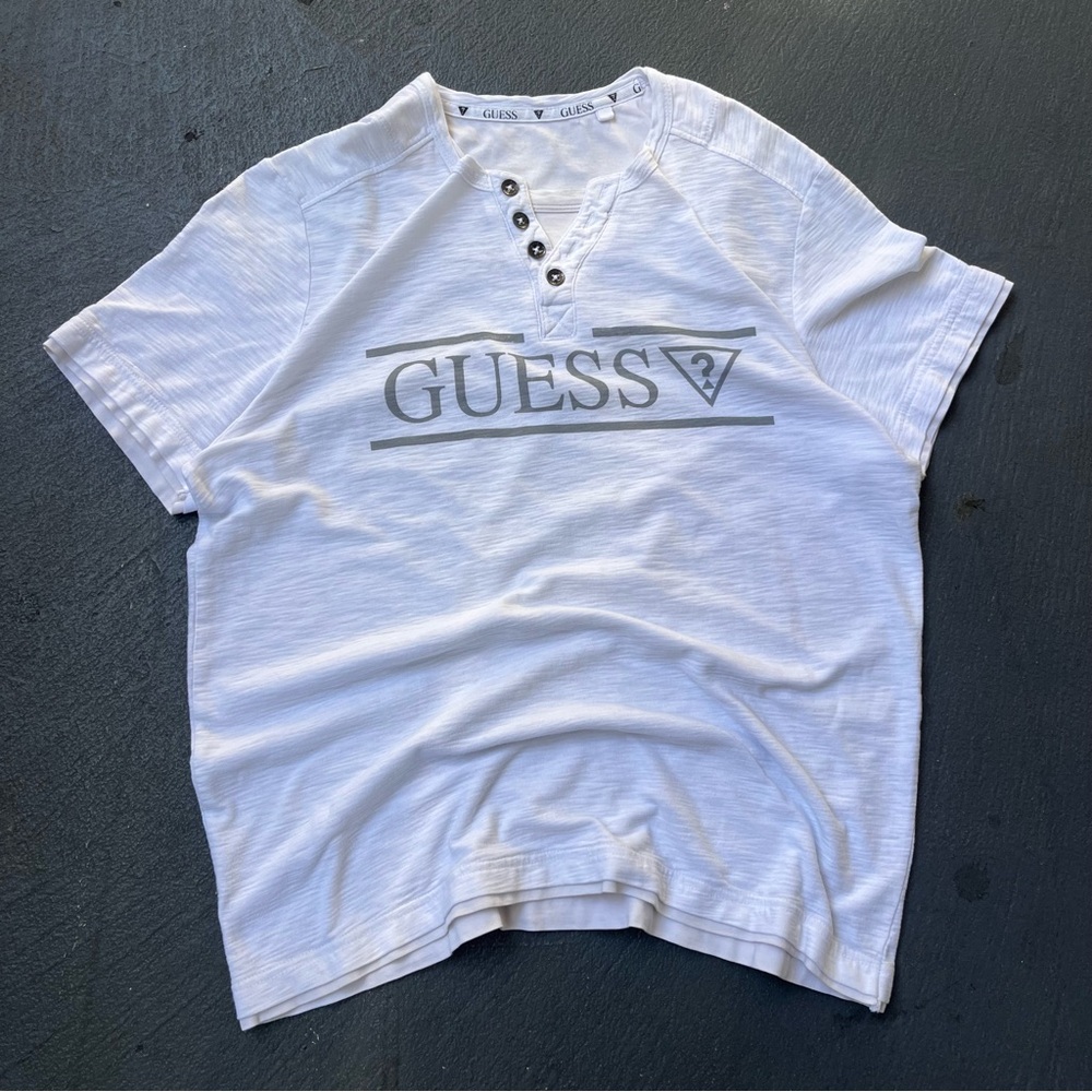Guess Gray Logo Henley Shirt